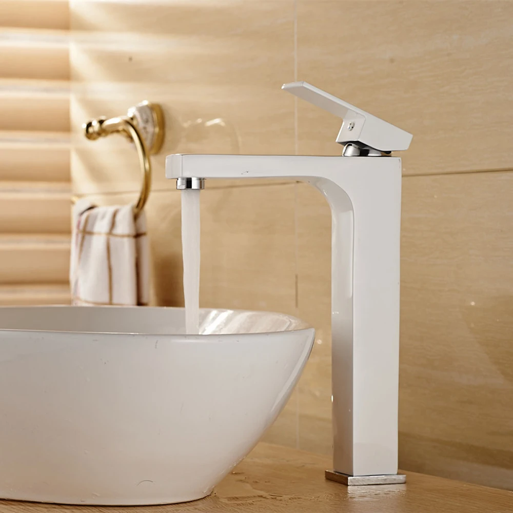 

Square Antique above counter basin White Mixing faucet, Brass,Cold & Hot Water, bathroom taps send 60cm Inlet hose FMBJ103