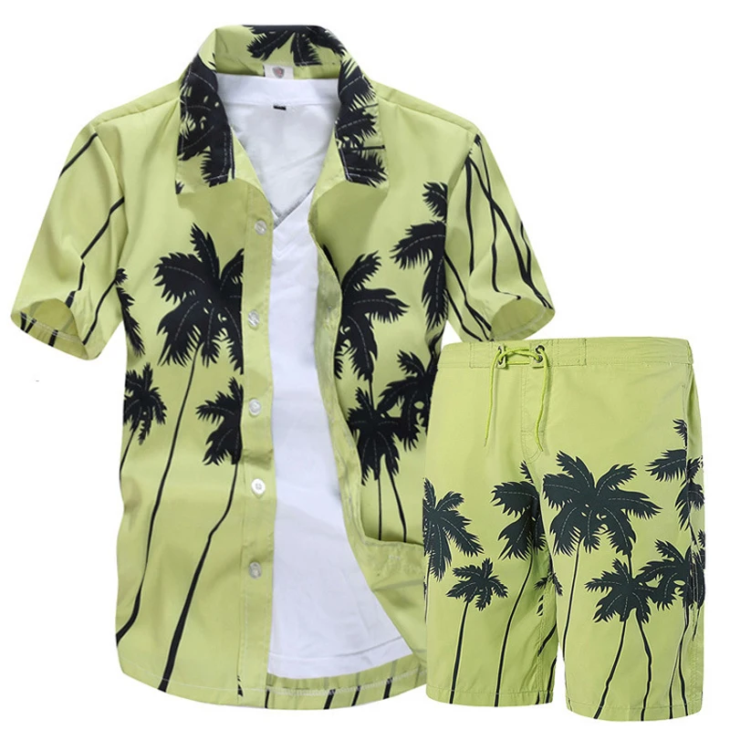 Лидер продаж Для мужчин s Гавайские рубашки модные летние цветочные рубашки Для мужчин+ пляжные шорты с рисунком спортивный костюм с коротким рукавом Для мужчин наборы