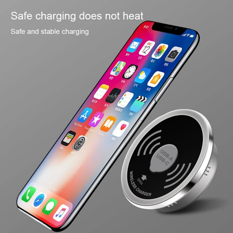

Embedded Desktop Qi Wireless Charger for iPhone 5W USB-A Type-C 15W Wireless Fast Charging Caricabatter for Huawe P20 mate lite