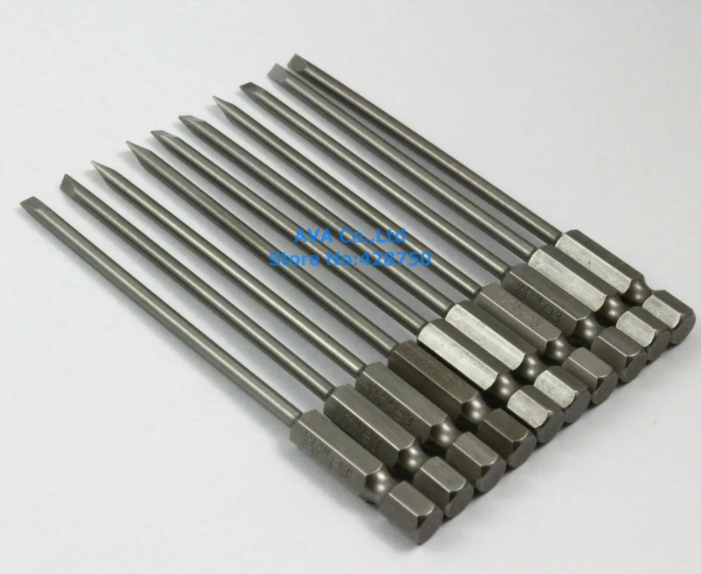 

10 Pieces Magnetic Slotted Screwdriver Bit 1/4" Hex Shank 100mm Long 3mm Flathead Screwdriver Bits