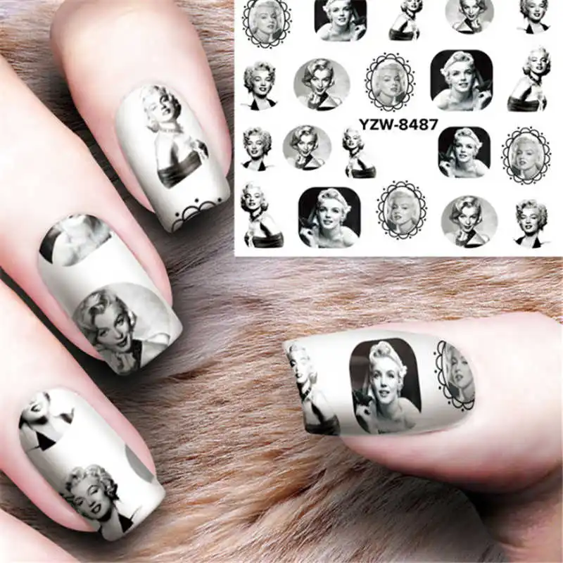 

Marilyn Monroe Water Stickers For Nails With Inscriptions Water Decal Nail Art Temporary Tattoos For Nail Design Manicure Decals