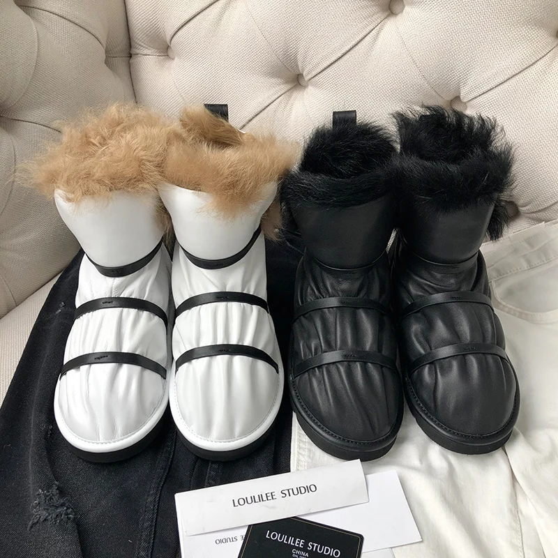 

Women Boots Round Toe Women Flats Brand Star Runway Shoes Fur Warm Winter Women Shoes Short Booties Leather Snow Boots Cozy