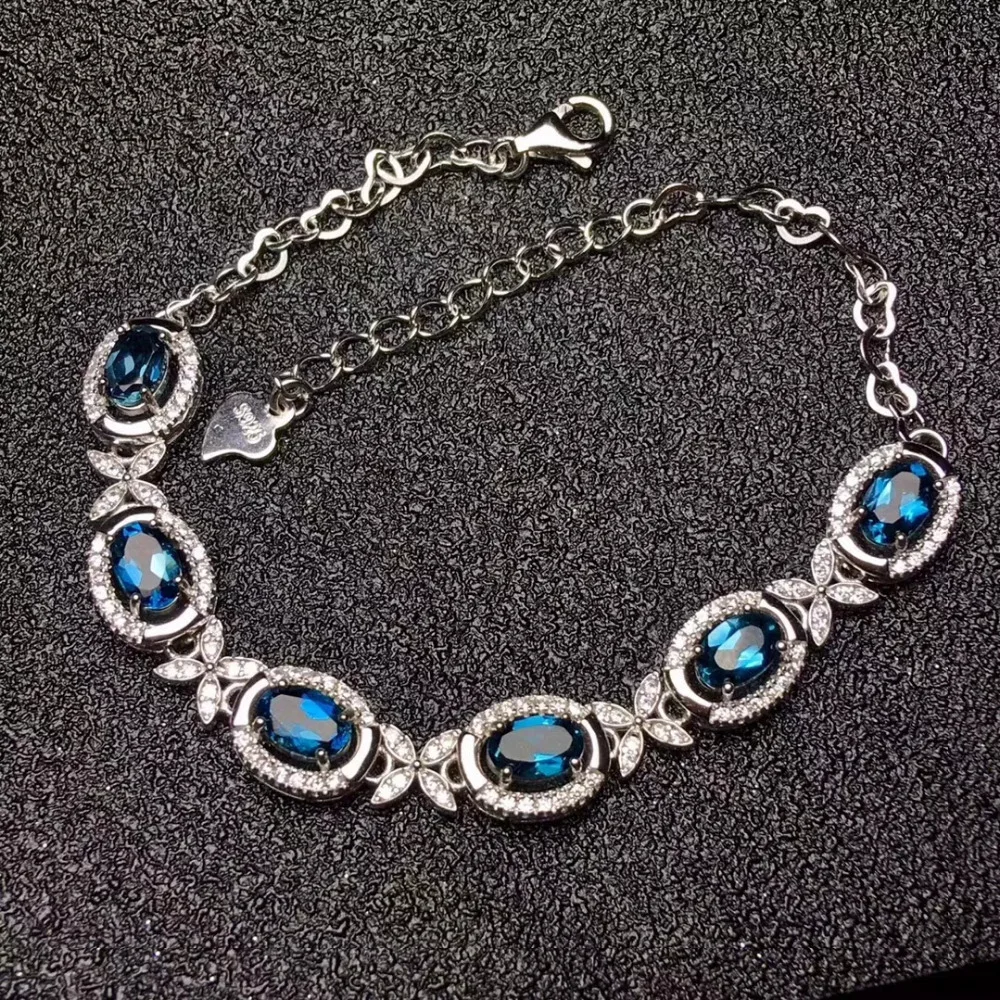 

Natural London blue topaz Bracelet Natural gemstone Bracelet 925 silver bracelet Elegant bowknot women party gift fine Jewelery