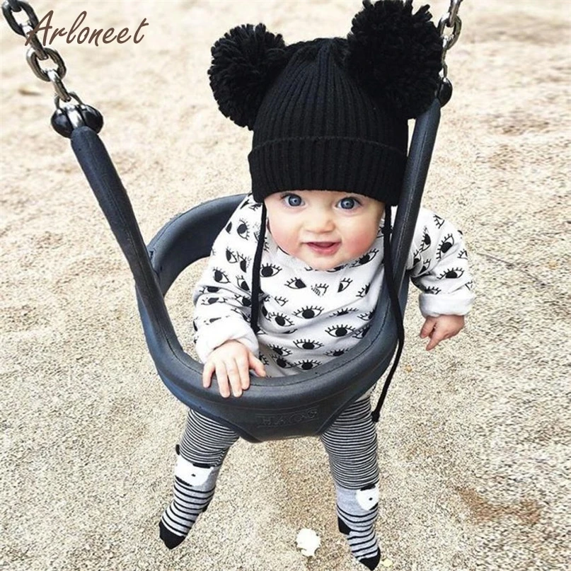 White Color Hot 3Pcs Baby Boy Girl Eyes Print Tops+Pants+Hat Outfits Set Clothes 2018 High Quality drop shipped OB12