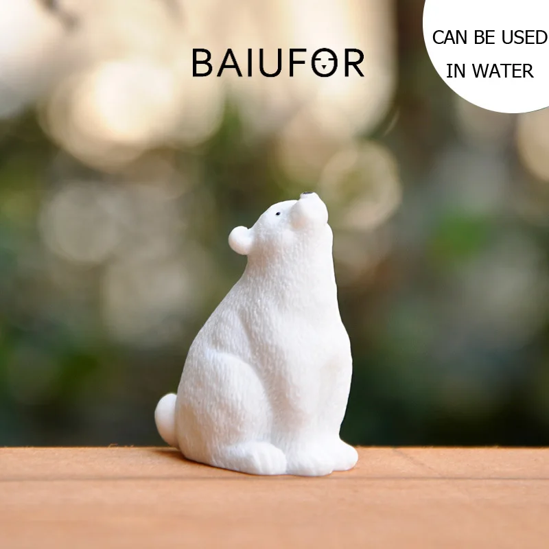 BAIUFOR Animal Miniatures Polar Bear White Lovely Mother Bear Keychain Material Terrarium Figurines DIY Fairy Garden Decor