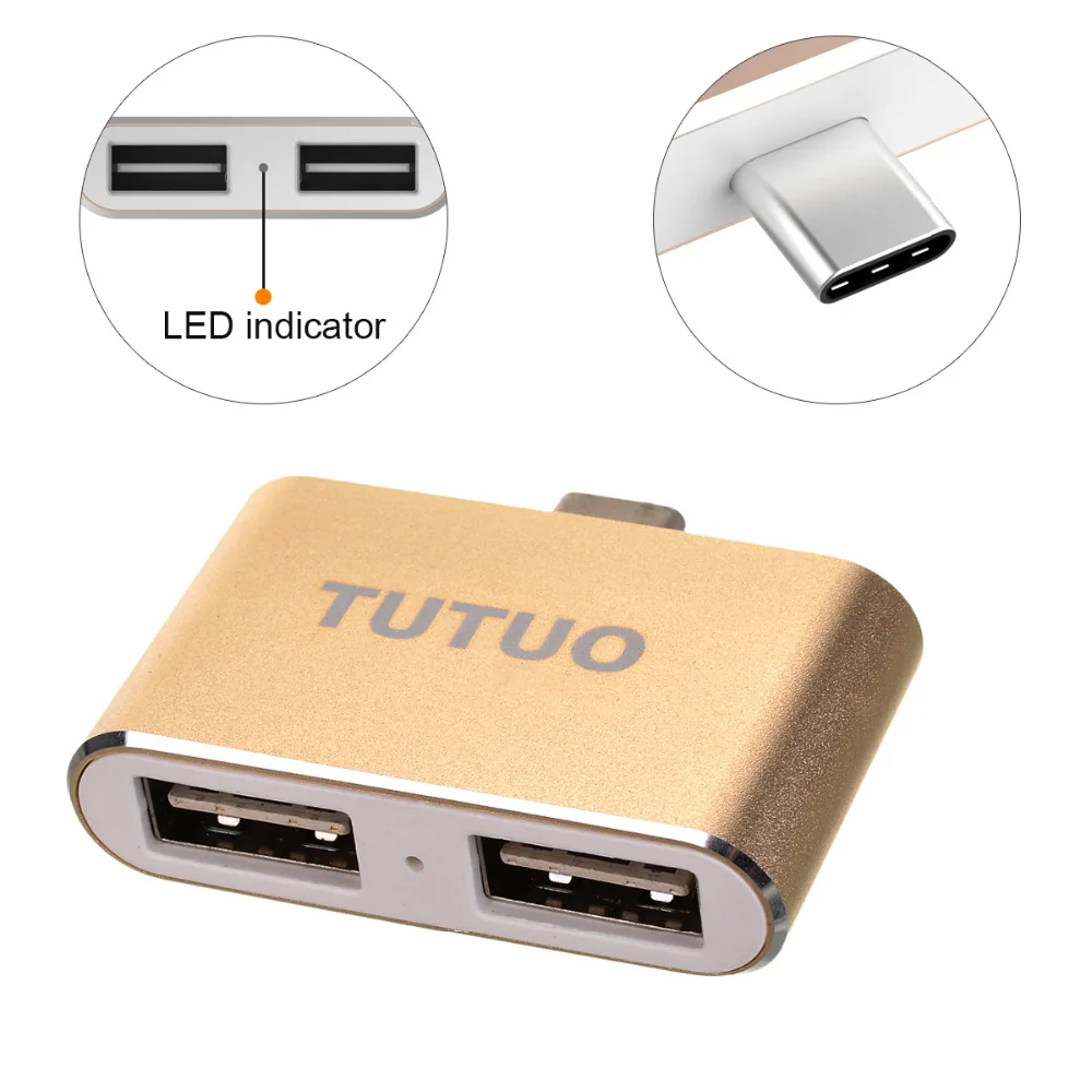 TUTUO USB-C штекер USB-A 3,0 Женский OTG адаптер алюминиевый сплав тип-c концентратор для MacBook/Chromebook Pixel/мобильных телефонов(золото