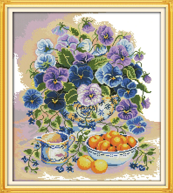 

Flowers and fruit, counted printed on fabric DMC 14CT 11CT Cross Stitch kits,embroidery needlework Sets, Home Decor
