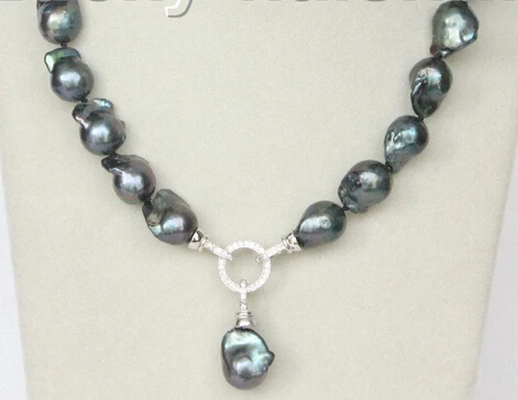 

HOT 0015568 NEW 17" 18mm Baroque black-blue Reborn keshi pearls necklace 18KGP