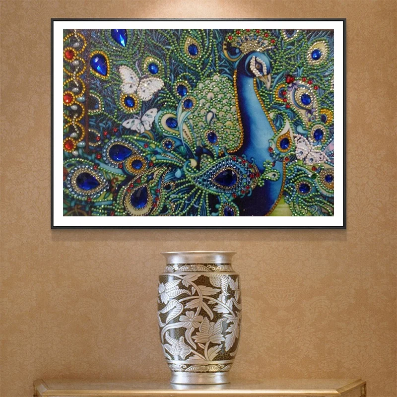 

Diamond Painting Peacock Special Shaped Partial Round Drill Wall Art 5D DIY Diamond Mosaic Animal Home Decor Gift 20x30cm