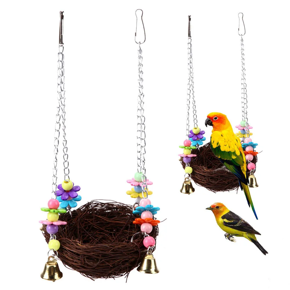 LONGNEWPET Parrot Bird Toy Nest Decorative Hanging Ornament with Bell