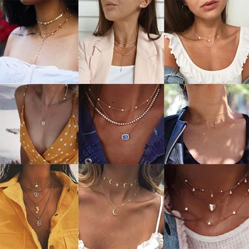 Bls-miracle New Multi-layer Sequins Necklace For Women BOHO DIY Multiple Styles Chokers Necklaces Collar Fashion Jewelry Gift