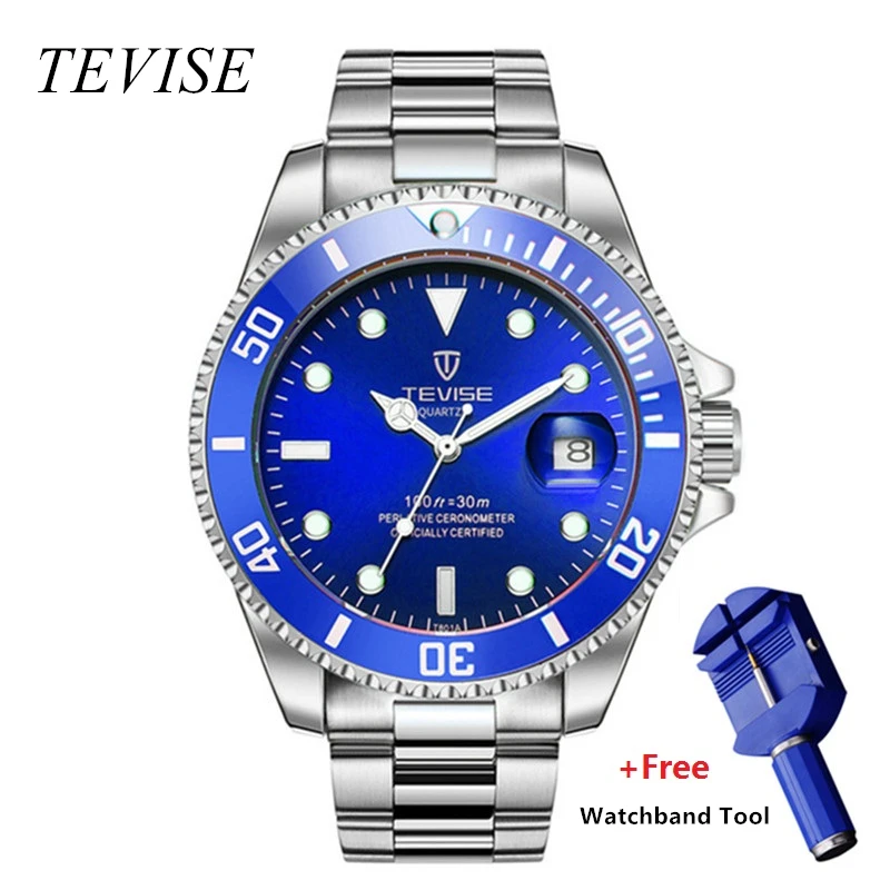 

relojo mascuino TEVISE Quartz Men Watch Calendar Luxury Waterproof Watches Man Business Watch Wrist Stainless Steel Mens Watches