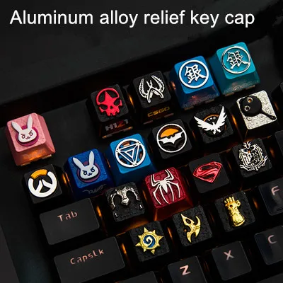 Online 1 pieza de Zinc de aleación de aluminio llave de Teclado mecánico para CSGO Overwatch Dota 2 PUBG WOW LOL R4 altura relieve estereoscópico