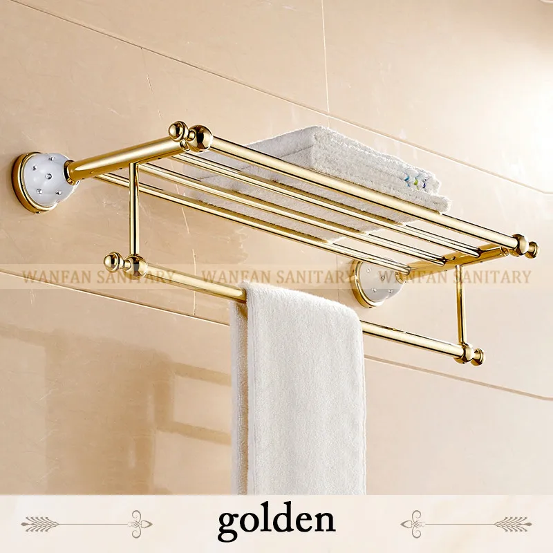 Полки для ванной комнаты, 2 яруса, твердая латунь, золото, вешалка для полотенец, полка для ванной, вешалка для полотенец, настенная, роскошная, для дома, деко, вешалка для полотенец, 5212 - Цвет: Golden