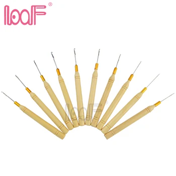 

LOOF 100pcs Wooden Handle Pulling micro beads LOOP threader crochet needles for Hair Extensions Tools