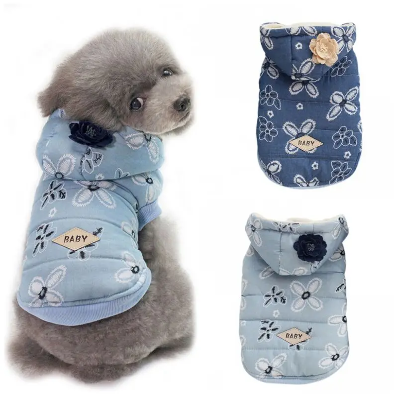 

Sweet Pet Dog Clothes Warm Puppy Jacket Flowers Printing Coats with Caps Small Medium Dogs Autumn Winter Supplies