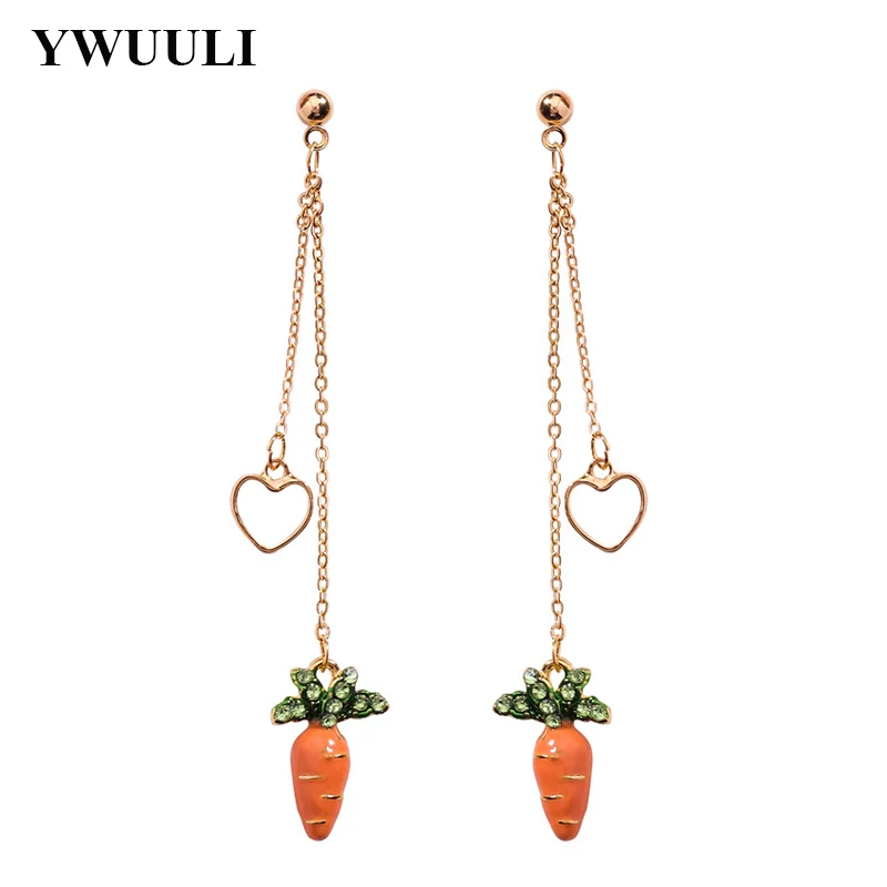 

Cute Korean Cartoon Vegetable Pumpkin Carrot Earrings for Women Long Chain Tassel Heart Dangle Earrings Fashion Jewelry MJ1289