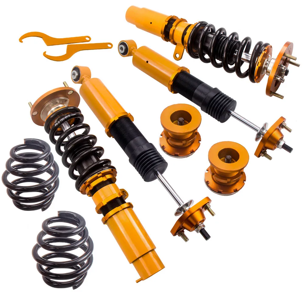 for BMW E46 Coilover Suspension Kit Top Mounts Camber Plate 98 05 Coilovers Spring Damper Force