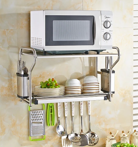 Free Shipping 304 Stainless Steel Microwave Oven Shelf Double Free Shipping 304 Stainless Steel Microwave Oven Shelf Double Kitchen Wall Mounted Pendant Storage Dishes