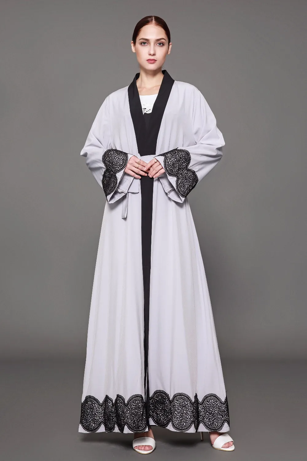 5xl Elegant Muslim Abaya Dress Lace Cardigan Long Robes Kimono Jubah 