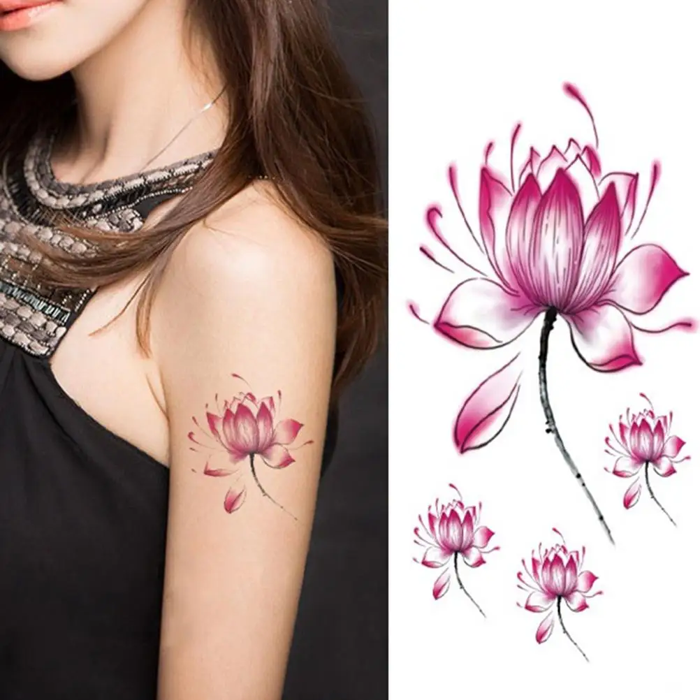 Tatuajes Temporales De Flores De Loto Para Mujer 1 Uds Tatuajes