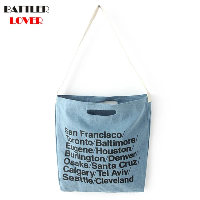 Vintage Large Capacity Canvas Bags Women Denim Totes Bag Letter Vintage Large Capacity Canvas Bags Women Denim Totes Bag Letter Printed American Arel Mujer Baobao