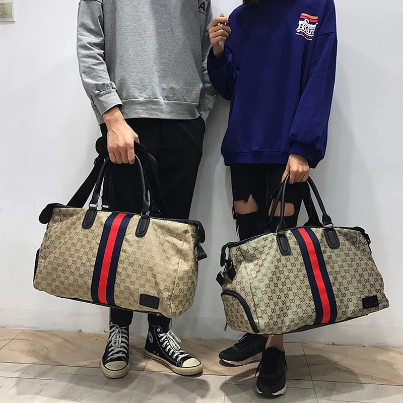 Women Gym Bag Strips Contrast Color Sports Bag For Fitness With Shoe Pocket Portable Nylon Travel/Luggage bolsa Shoulder Handbag