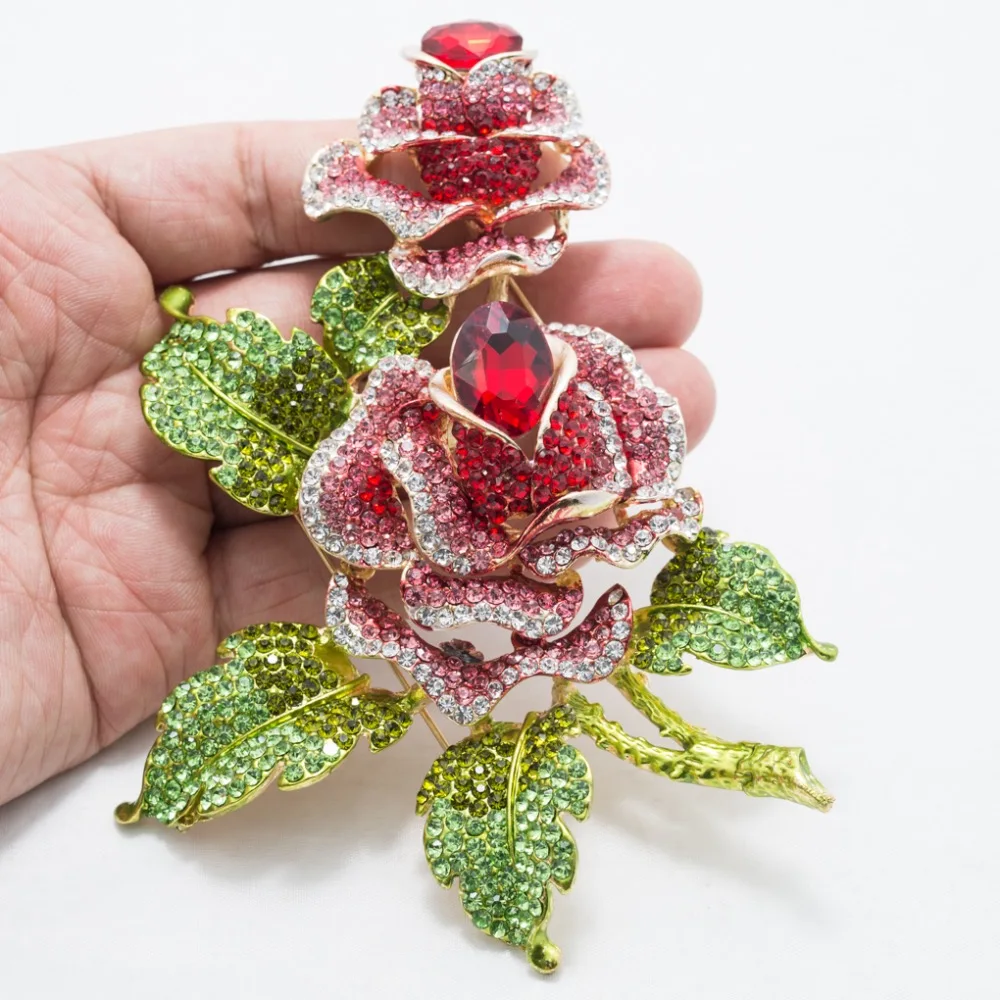 

Beautiful Red Rhinestone Crystal Big Rose Bud Flower Brooch Pin For Woman Fashion Jewelry 4535