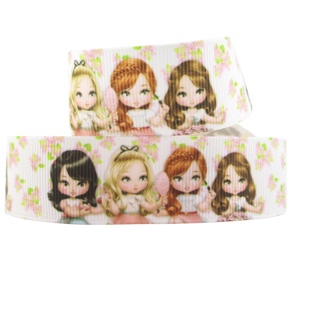 

David accessories 1''25mm girl cartoon tape printed polyester grosgrain ribbon 10yards,DIY handmade materials,10Yc2552