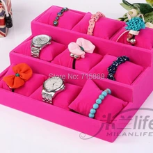 1 шт. розовый цвет дерево+ бархат выставочная витрина для украшений 12 сетка подушки часы браслет