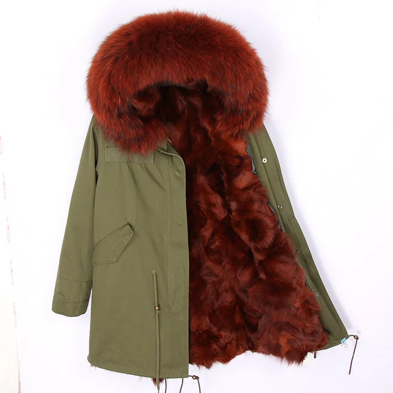 Натуральный мех пальто Длинная парка зимняя куртка женская натуральный мех енота воротник капюшон натуральный Лисий Мех Лайнер Роскошная Брендовая верхняя одежда - Цвет: 29 fox fur liner