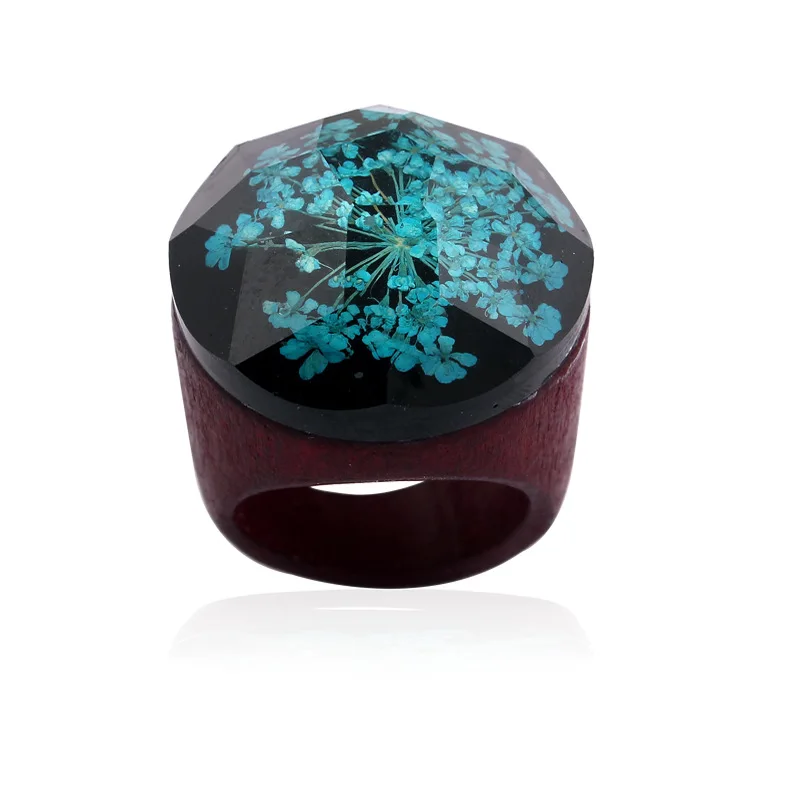 

Vintage Jewelry with Handmade Resin Wood Secret Forset Ring for Women Men Gift Size 8 9