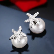 Полный циркония Кристалл FishStar серьги гвоздики с жемчугом 925 пробы серебряные серьги гвоздики для женщин ювелирные изделия Pendientes Brinco