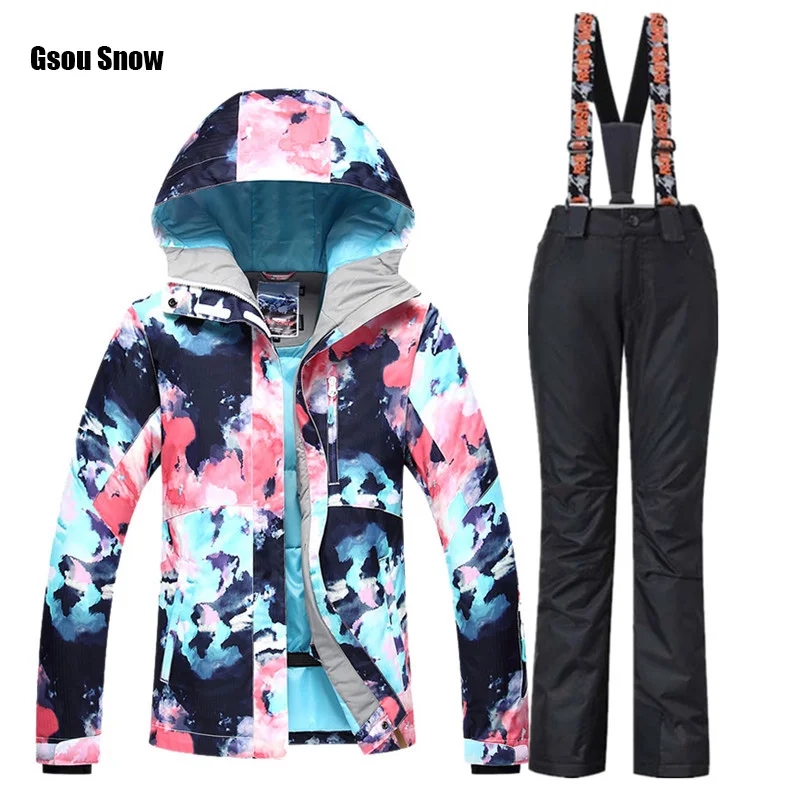 Gsou Snow/лыжи, костюм, Женская лыжная куртка, сноуборд, штаны, зимние водонепроницаемые, для улицы, дешевый лыжный костюм, женская спортивная одежда,, пальто