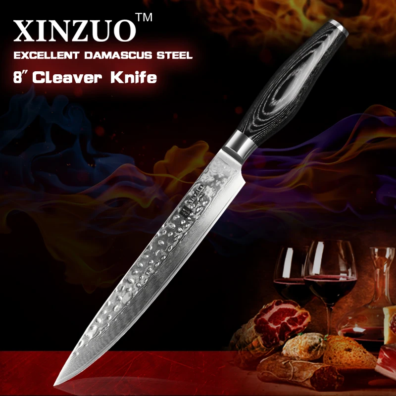 

XINZUO 8" inch Cleaver Meat Knife Damascus Kitchen Knife Tools High Quality Professional Chef Knives with Black Pakkawood handle