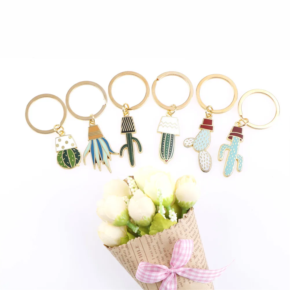 

Women Succulent Potted Keychain Beach Style Hat Rings Creative Car Key Holder Key Finder Bag Rings Cactus Bag Hook Hanger Holder