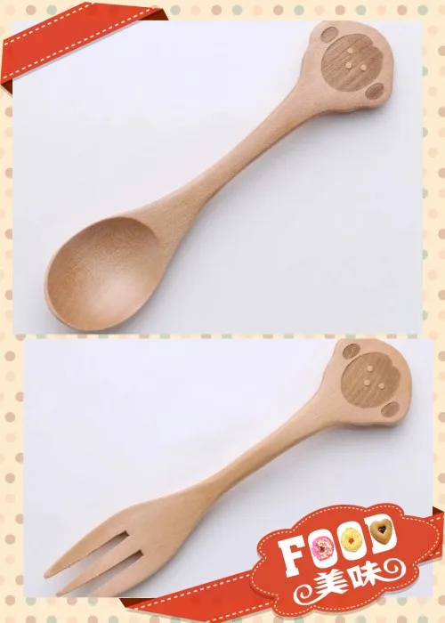2 шт. hildren деревянный суп вилка детская ложка столовые приборы для младенцев - Цвет: 1
