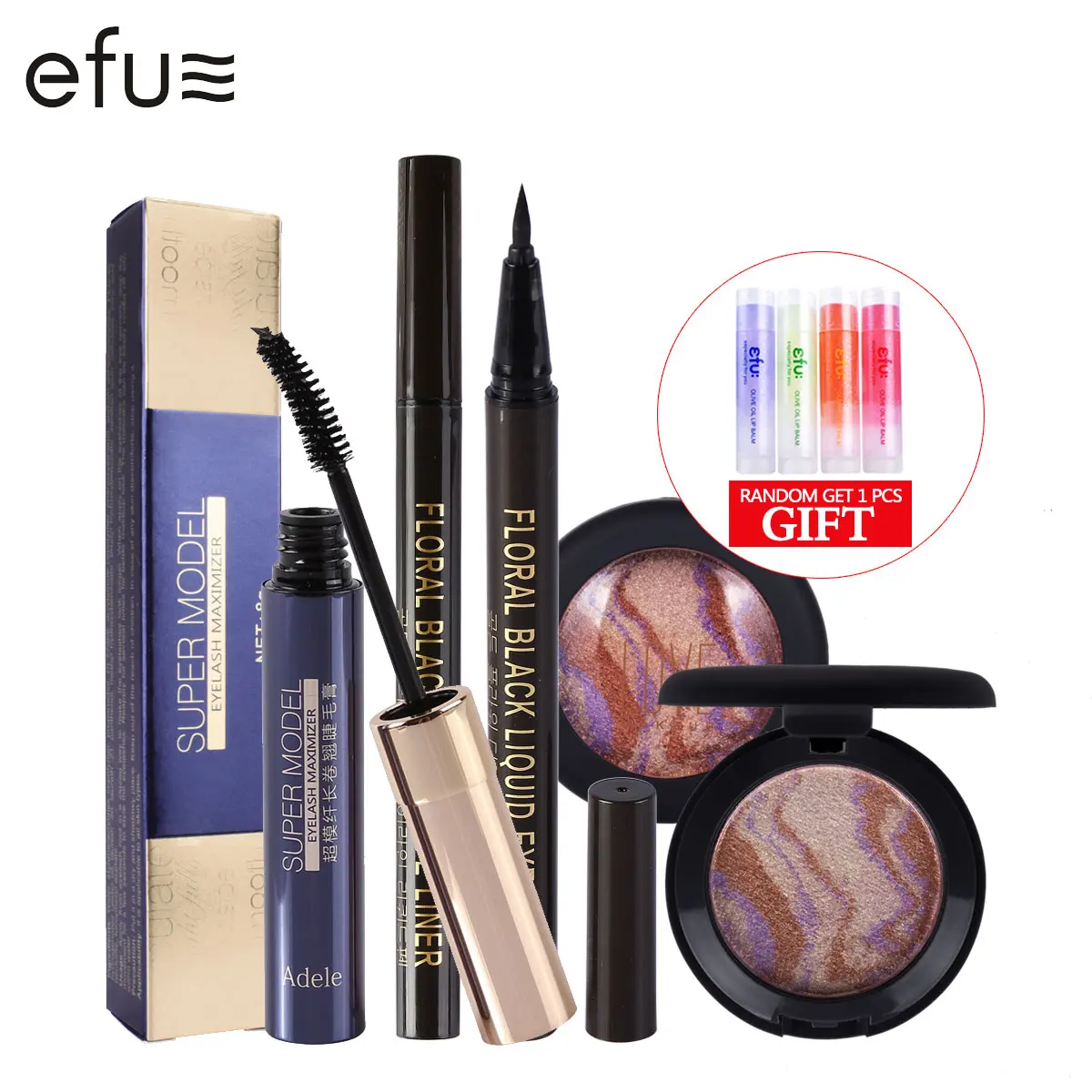 

[ Buy 3 Get 1 Gift ] 1Set=4Pcs Waterproof Mascara And Eyeliner And Eyebrow Makeup Set Makeup Brand EFU #EFUZ03