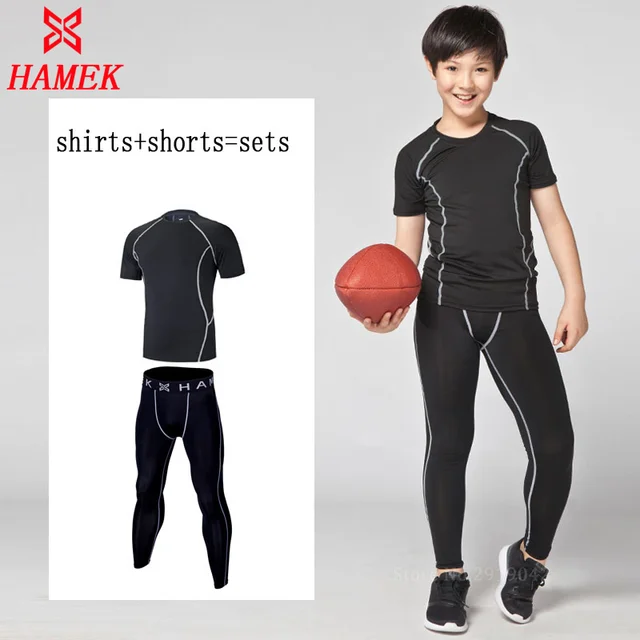 2pes/sets Kids Sports Suit Running Clothes Boy Child Yoga Compression