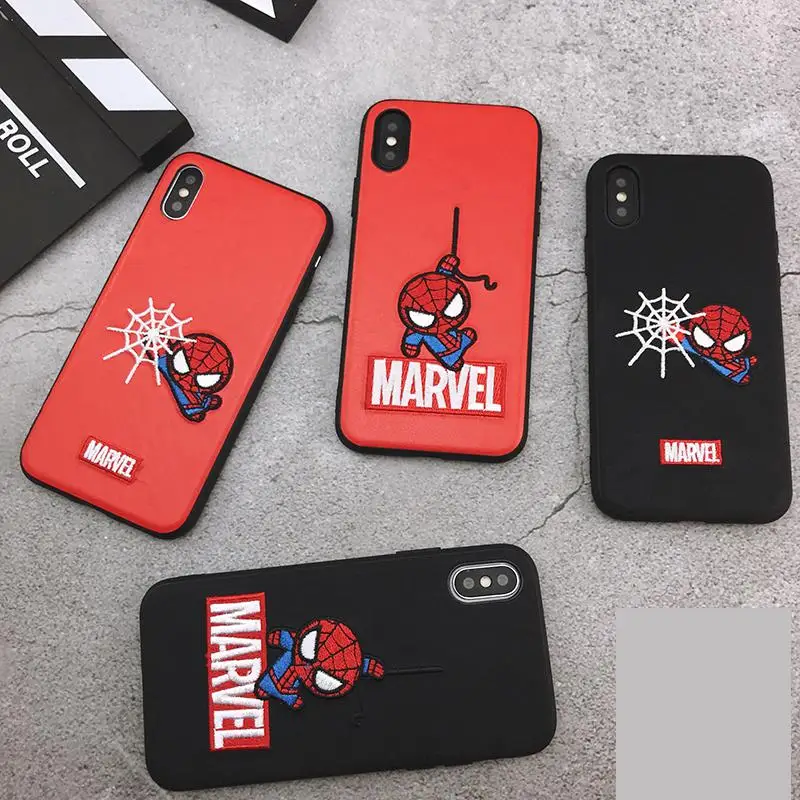 

3D Embroidery Marvel Spiderman Phone Case For iPhone 6 6s 7 8 Plus X XS MAX Avengers Super hero luxury pu leather Coque Fundas