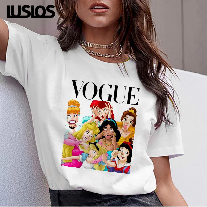 

LUS LOS Tattooed Princess T-Shirts Cartoon Snow White T-Shirt Female Cute Summer Short Sleeves O-Neck T-Shirts Soft Touch