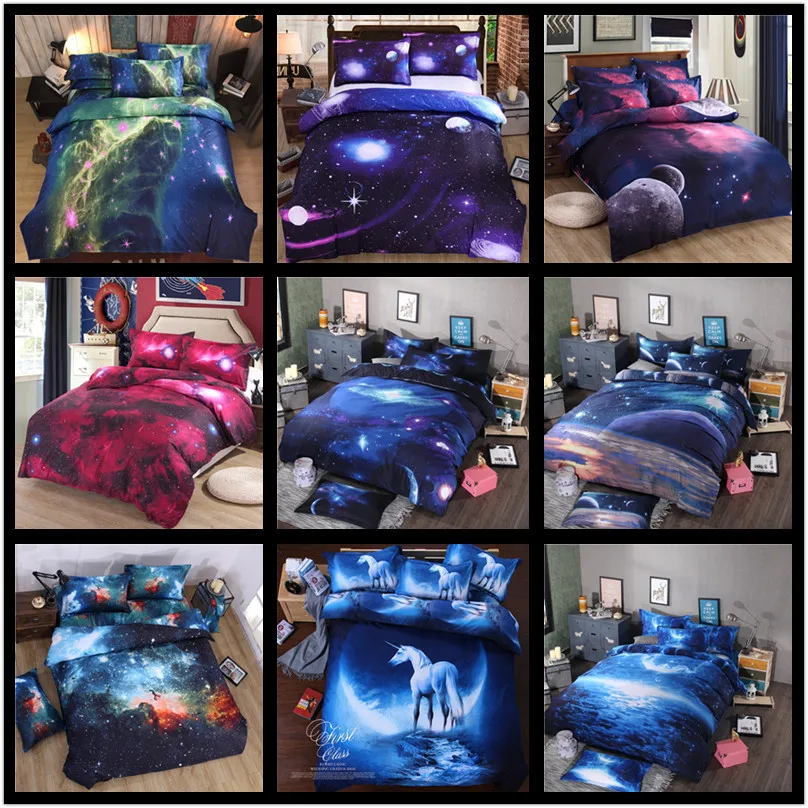 

3pcs/set 3D Personality Printed Star Universe Galaxy Soft Comforter Cover Fitted Sheet Pillowcase Duvet Cover Bedding Set
