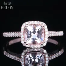 HELON Real 14 K розовое золото сертифицировано 6 мм Подушка 1.1ct натуральный морганит бриллиантовое обручальное кольцо для женщин Свадебные уникальные ювелирные изделия