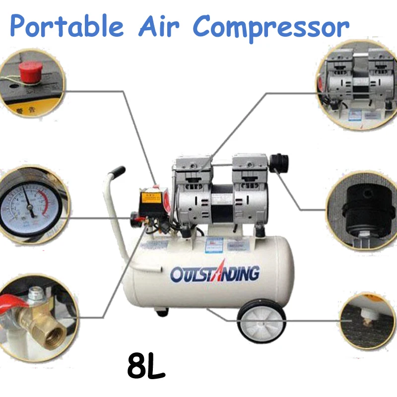 

8L 0.7MPa Portable Single-Cylinder Air Compressor Piston Filling Machine Noisy Less Light Tool