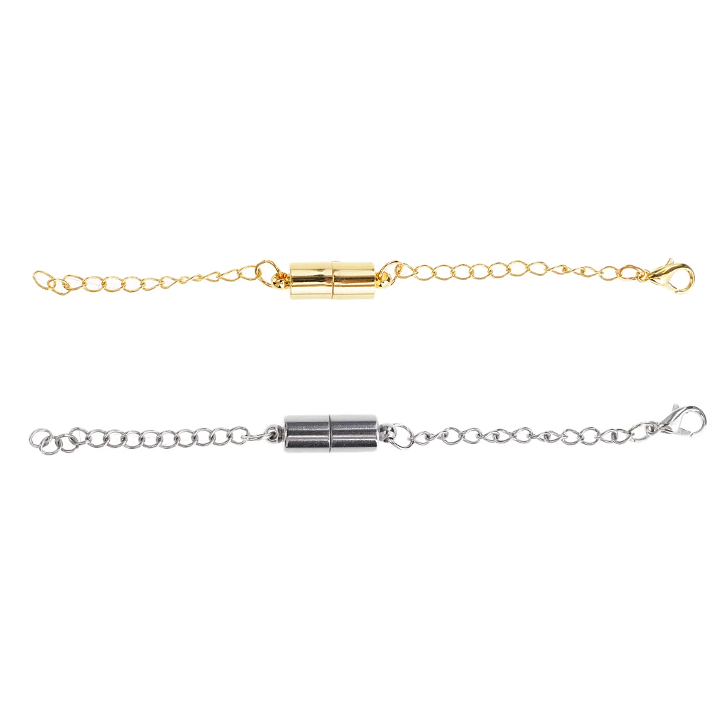 2 Packs Silver Gold Tone Jewelry Making Magnetic Hooks Lobster Clasps Necklace Bracelet Converter Extender with Chain