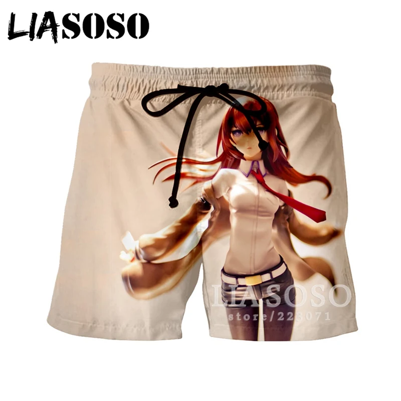 LIASOSO Летняя мода Для мужчин Для женщин 3D принт милый забавный аниме Штейнс ворота шорты пляжные Фитнес унисекс Повседневное свободные шорты A045-15