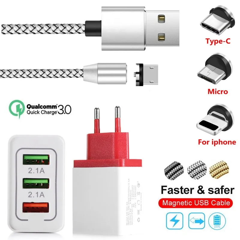 

For Huawei Honor 20 10 9 8 7 Lite 8S 8C 8A 8X MAX 7S 7X 7A 7C Pro Quick Charge 3.0 USB Charger For iphone Magnetic Charger Cable