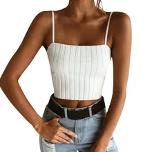 #40 גבירותיי יבול למעלה נשים ללא משענת למעלה Slim מוצק גופייה גופייה מכתף הלטר חולצה חולצה Camis קטיפה יבול למעלה(China)