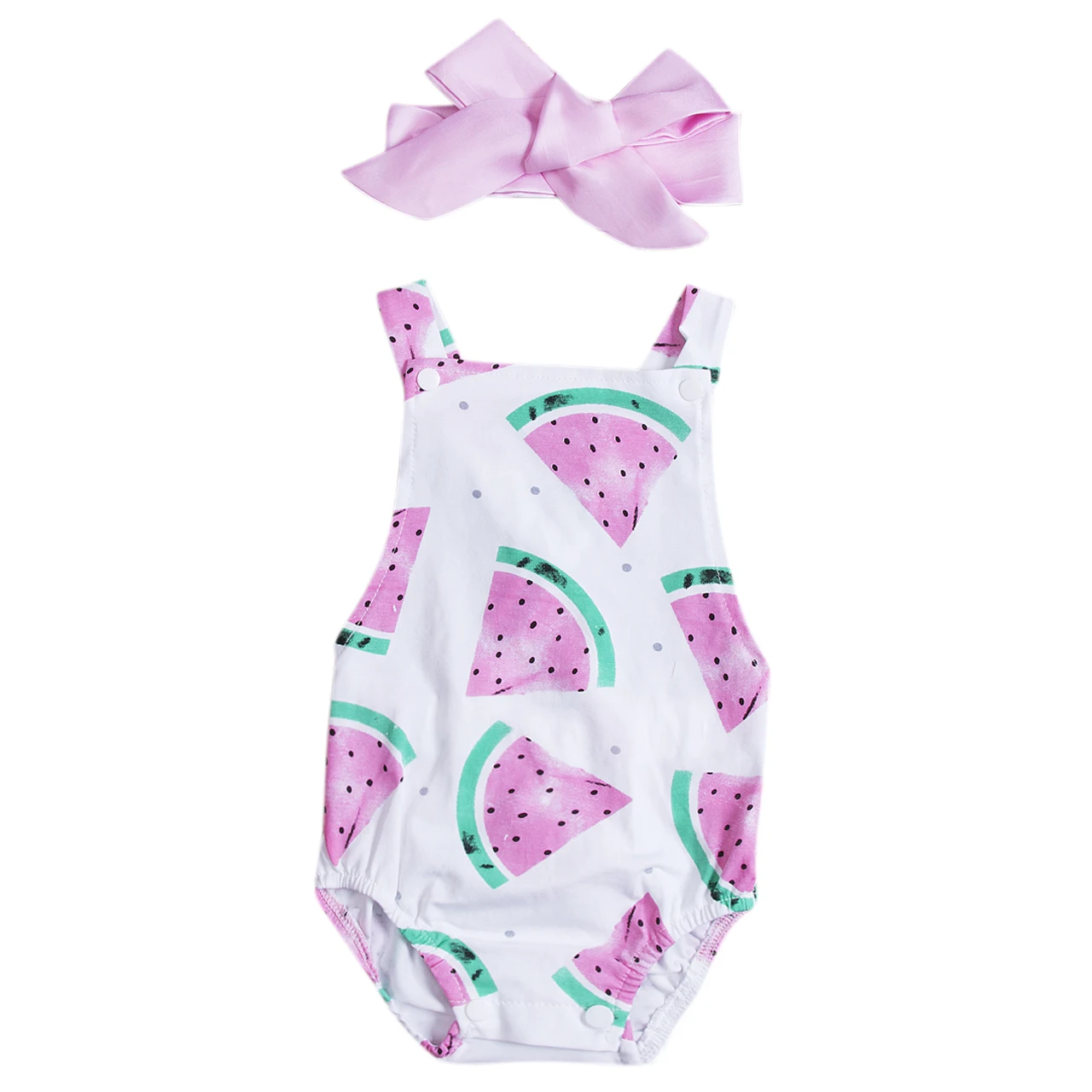 

Adorable Infant Baby Girls Watermelon Sleeveless Bodysuit+ Headband 2pcs Clothes Sunsuit Size 0-24M