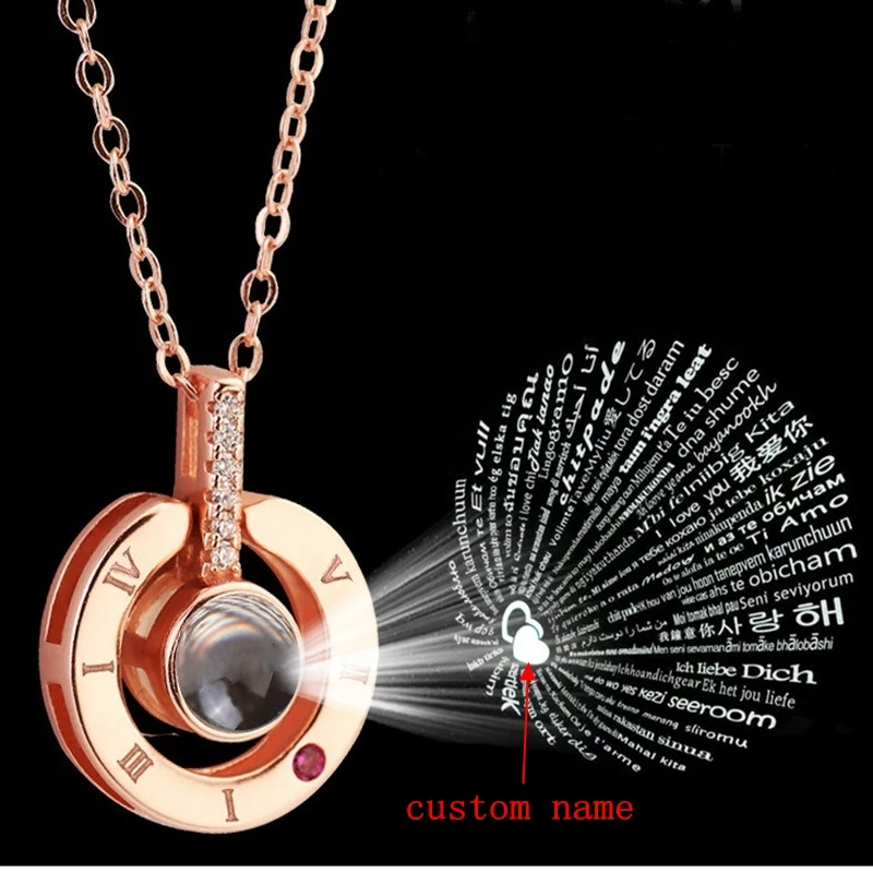 

Personalized I Love You 100 Language Projection Pendant Custom Any Name Letters Charm Necklaces Women Men Fashion Jewelry Gifts